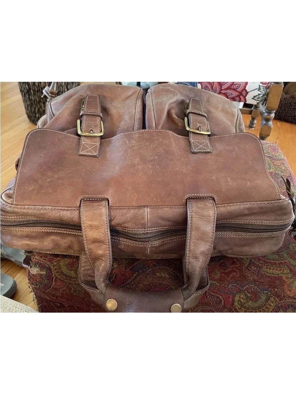 LL Bean Brown Leather Messenger Bag - Classic Work Satchel